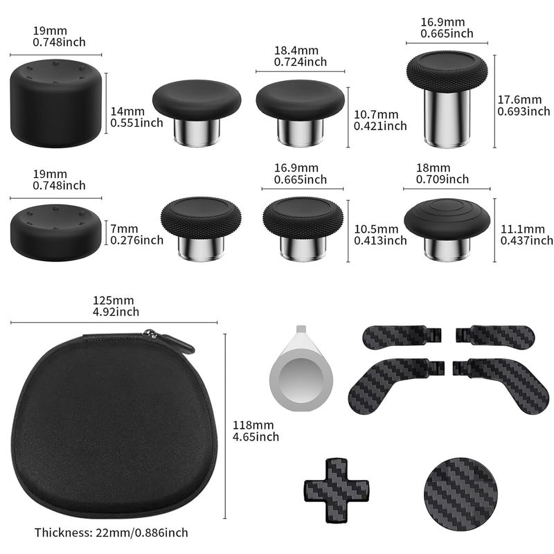 CHARM FOCUS 16-in-1 Metal Thumbsticks Replacement Kits for Xbox Elite Series 2, Xbox Elite 2 Controller Accessories, Includes Magnetic Joysticks, Paddles, Silicone Caps, D-Pads, 1 Tool (Carbon Black) - Image 2
